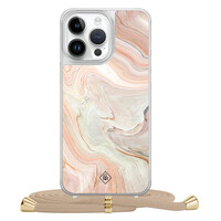 Casimoda iPhone 13 Pro Max hoesje met beige koord - Marmer waves