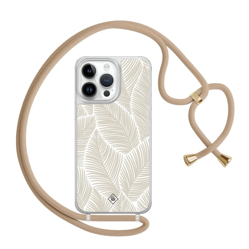 Casimoda iPhone 13 Pro Max hoesje met beige koord - Palm leaves beige