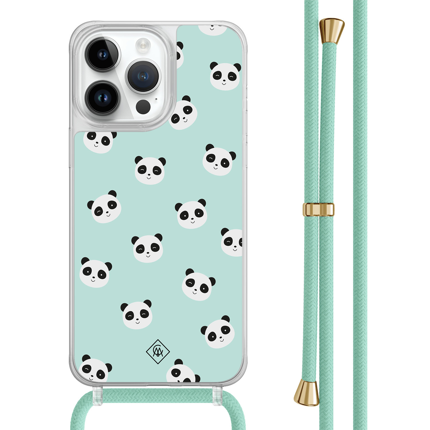 iPhone 13 Pro Max hoesje met mint koord - Panda print