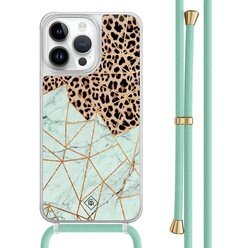 Casimoda iPhone 13 Pro Max hoesje met mint koord - Luipaard marmer mint