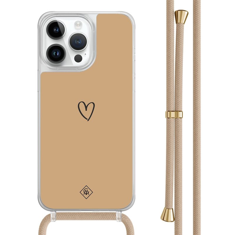 Casimoda iPhone 13 Pro Max hoesje met beige koord - Hart bruin