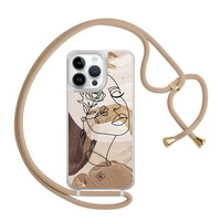 Casimoda iPhone 13 Pro Max hoesje met beige koord - Abstract gezicht bruin