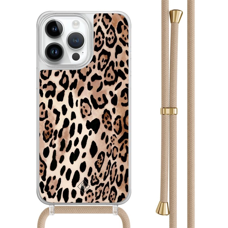 Casimoda iPhone 13 Pro Max hoesje met beige koord - Golden wildcat