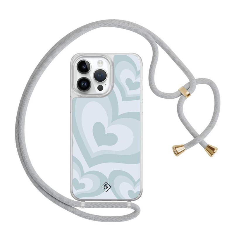 Casimoda iPhone 13 Pro Max hoesje met grijs koord - Hart swirl blauw