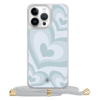 Casimoda iPhone 13 Pro Max hoesje met grijs koord - Hart swirl blauw