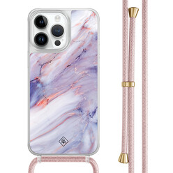 Casimoda iPhone 13 Pro Max hoesje met rosegoud koord - Marmer paars