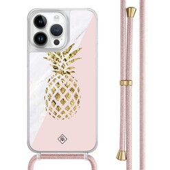 Casimoda iPhone 13 Pro Max hoesje met rosegoud koord - Ananas