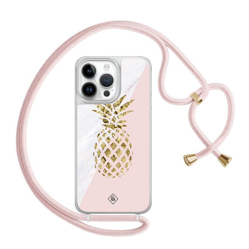 Casimoda iPhone 13 Pro Max hoesje met rosegoud koord - Ananas