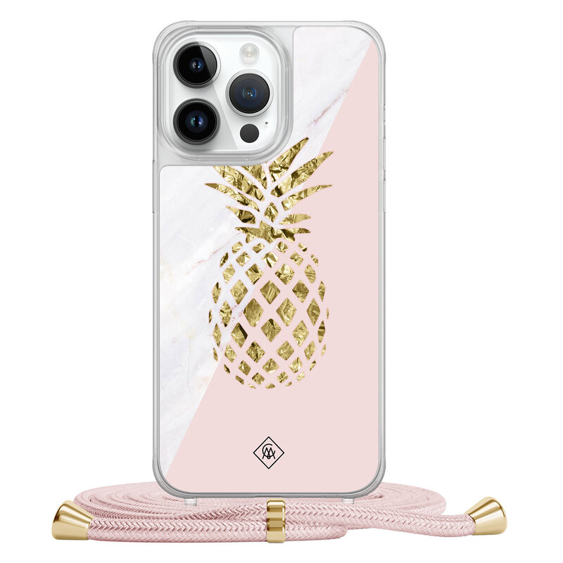 Casimoda iPhone 13 Pro Max hoesje met rosegoud koord - Ananas