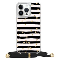 Casimoda iPhone 13 Pro Max hoesje met zwart koord - Hart streepjes
