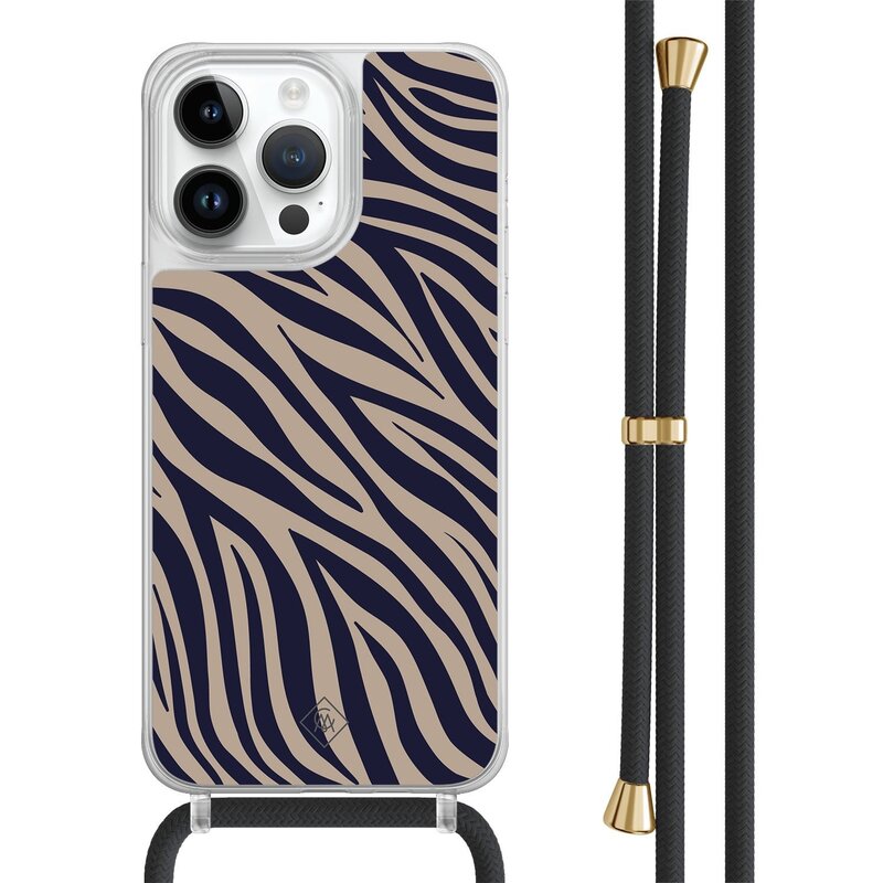 Casimoda iPhone 13 Pro Max hoesje met zwart koord - Chevron navy