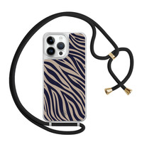 Casimoda iPhone 13 Pro Max hoesje met zwart koord - Chevron navy