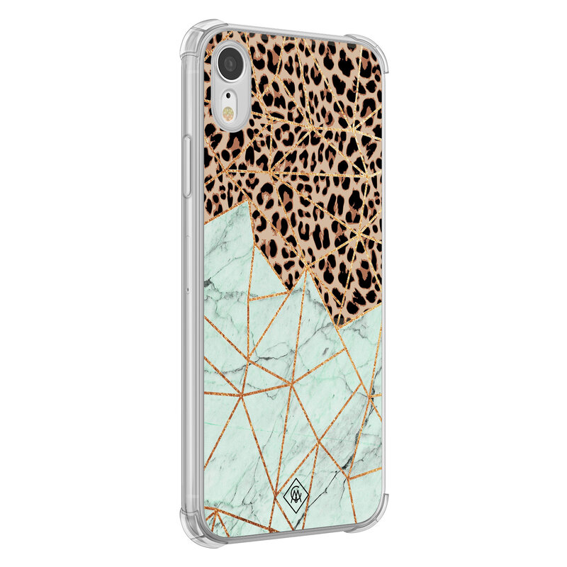 Casimoda iPhone XR shockproof hoesje - Luipaard marmer mint