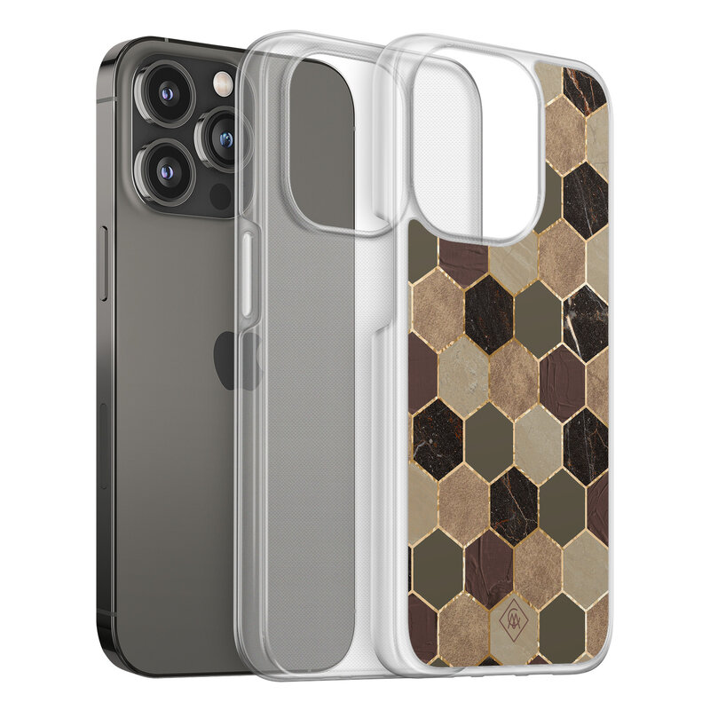 Casimoda iPhone 13 Pro hybride hoesje - Kubus groen bruin