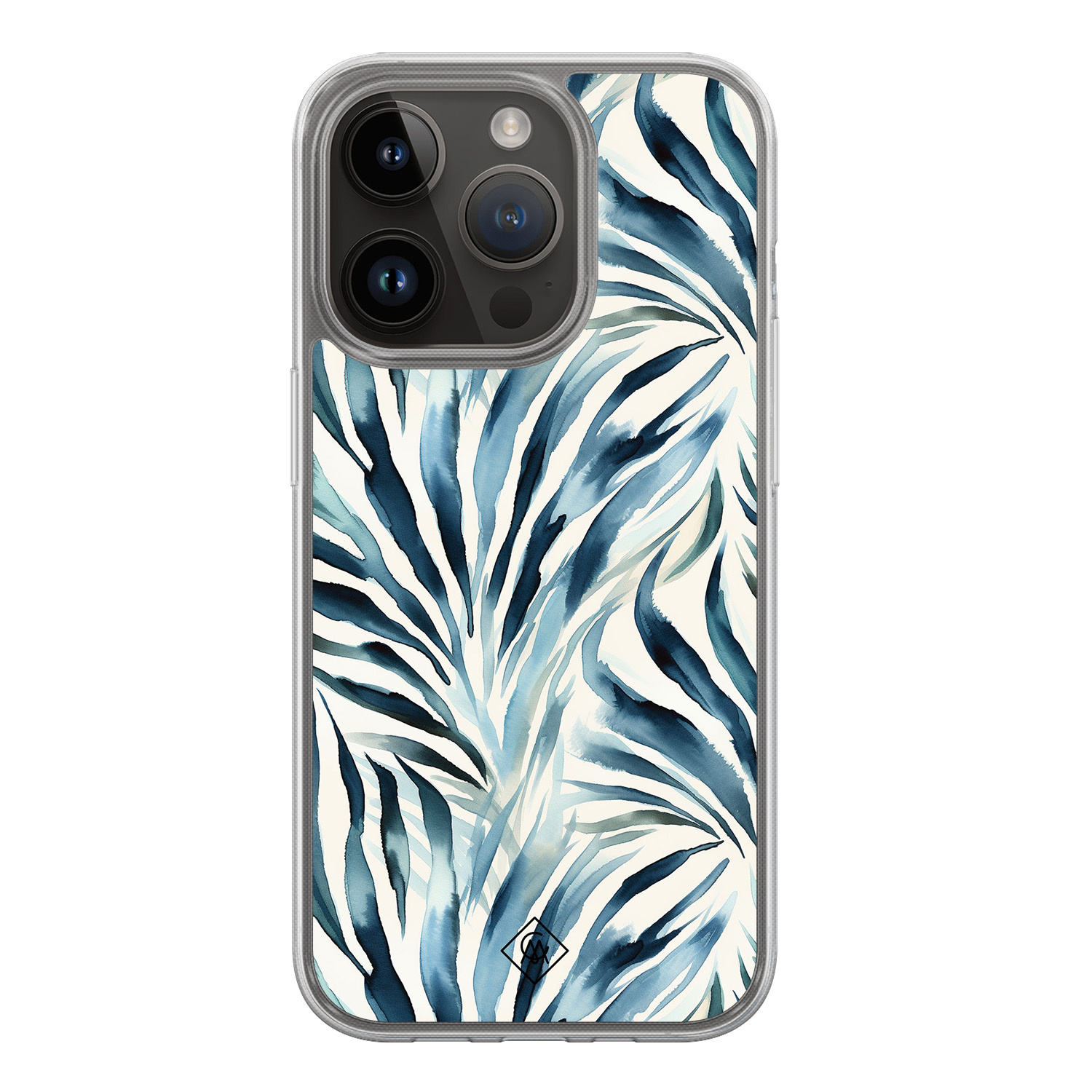 iPhone 13 Pro hoesje siliconen - Japandi waves - Casimoda® 2-in-1 case hybride - Schokbestendig - Water - Verhoogde randen - Blauw, Transparant