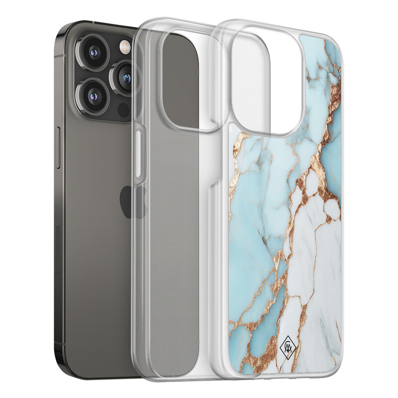 Casimoda iPhone 13 Pro hybride hoesje - Marmer lichtblauw