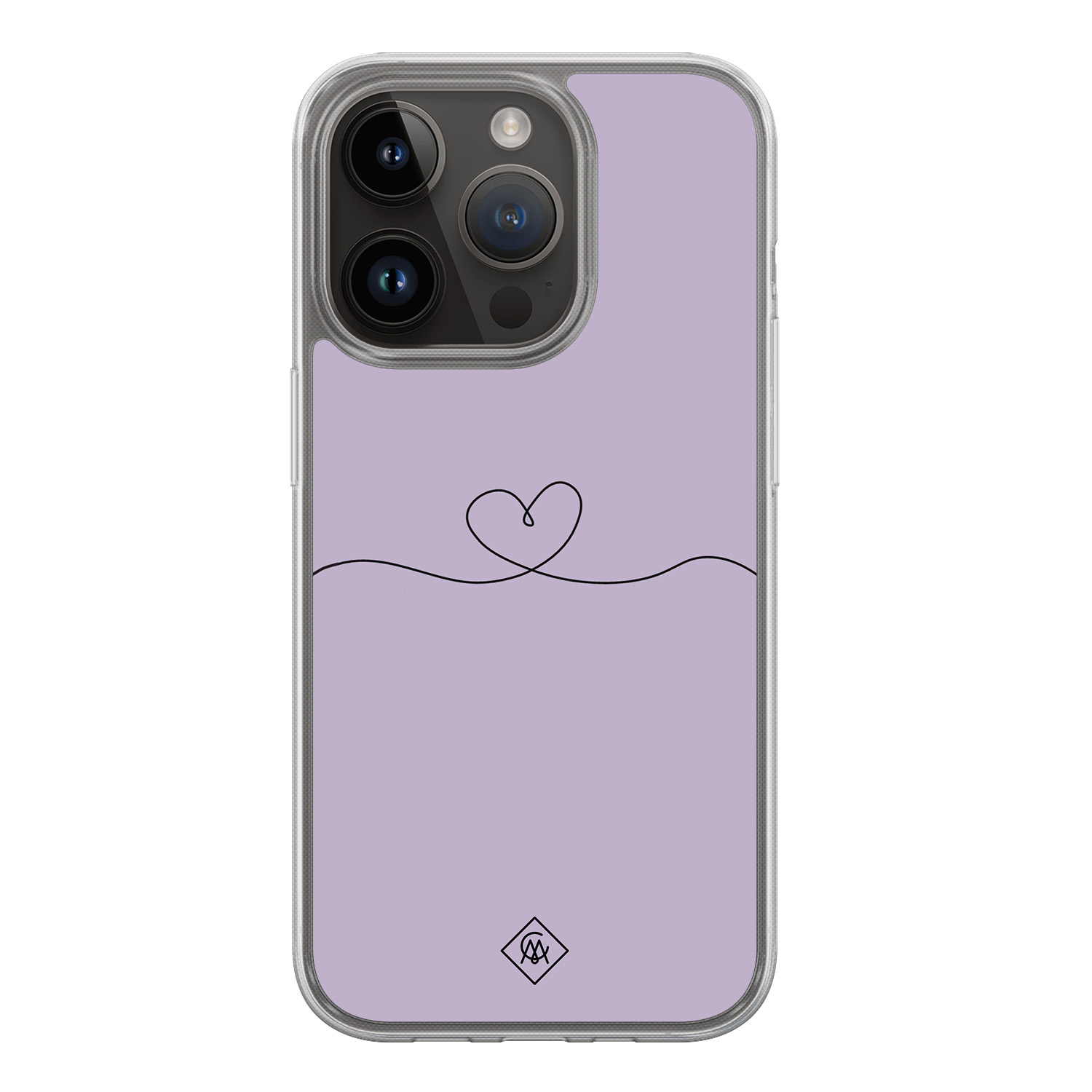 iPhone 13 Pro hoesje siliconen - Hart lila - Casimoda® 2-in-1 case hybride - Schokbestendig - Illustratie - Verhoogde randen - Paars, Transparant