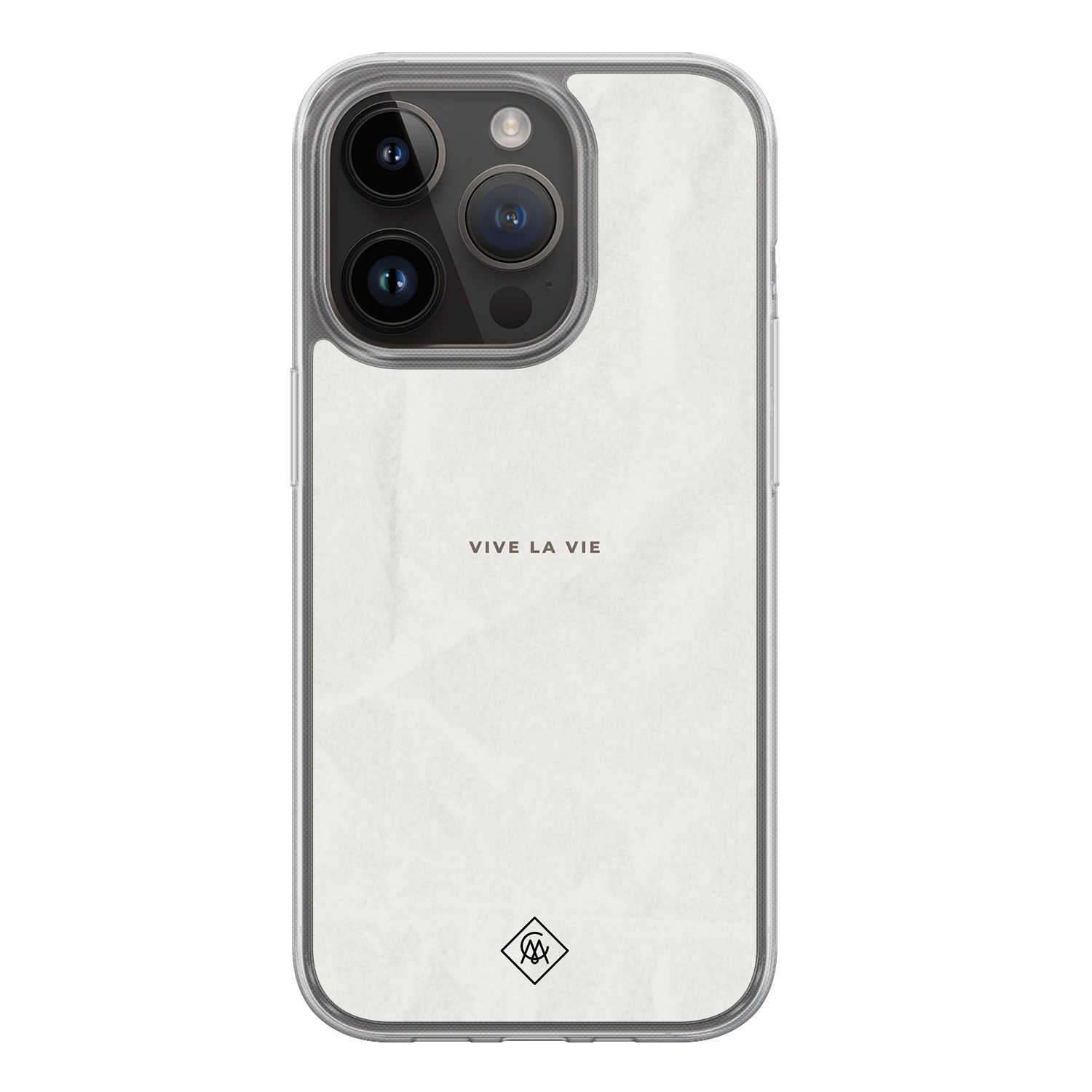 iPhone 13 Pro hoesje siliconen - Vive la vie - Casimoda® 2-in-1 case hybride - Schokbestendig - Tekst - Verhoogde randen - Grijs, Transparant
