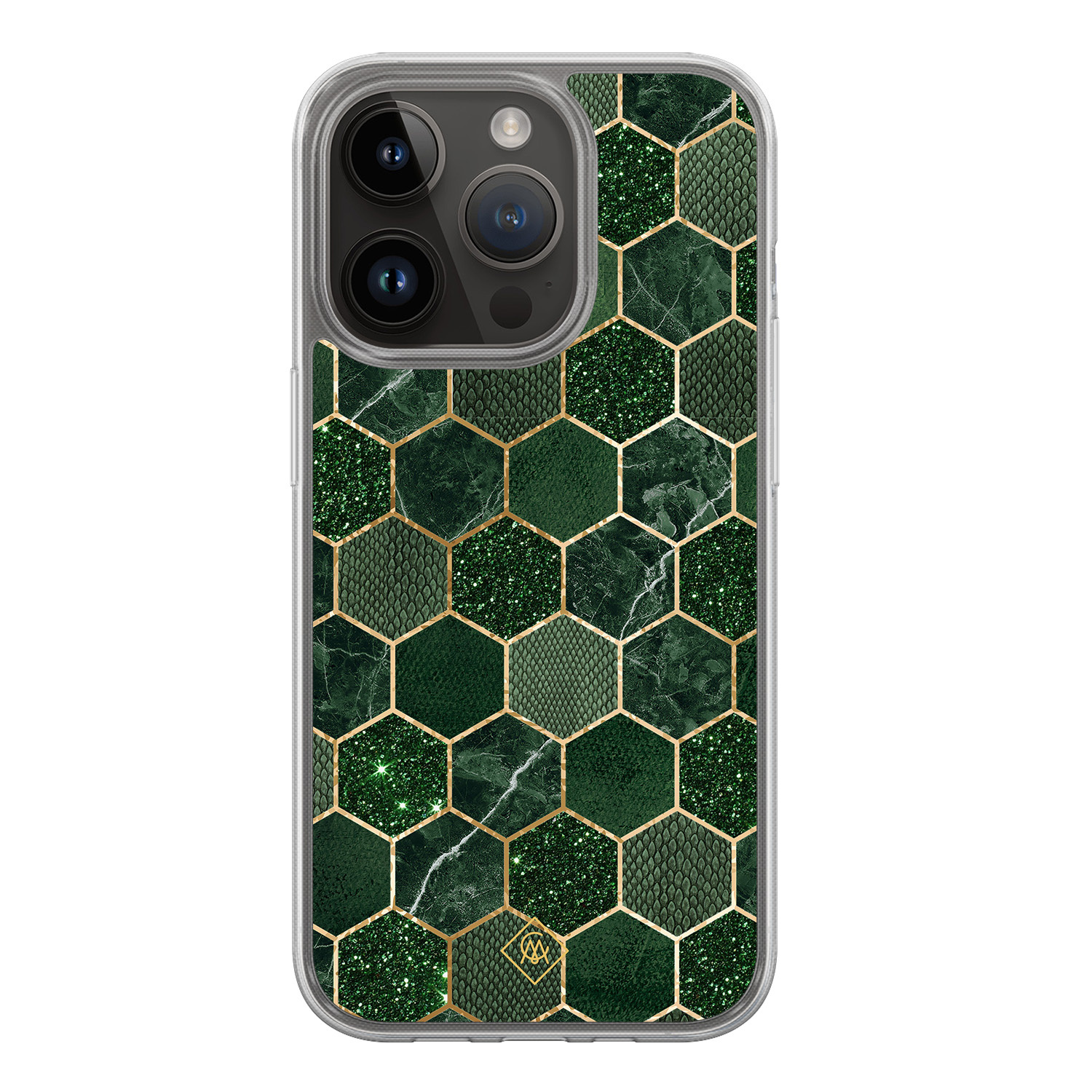 iPhone 13 Pro hoesje siliconen - Kubus groen - Casimoda® 2-in-1 case hybride - Schokbestendig - Geometrisch patroon - Verhoogde randen - Groen, Transparant