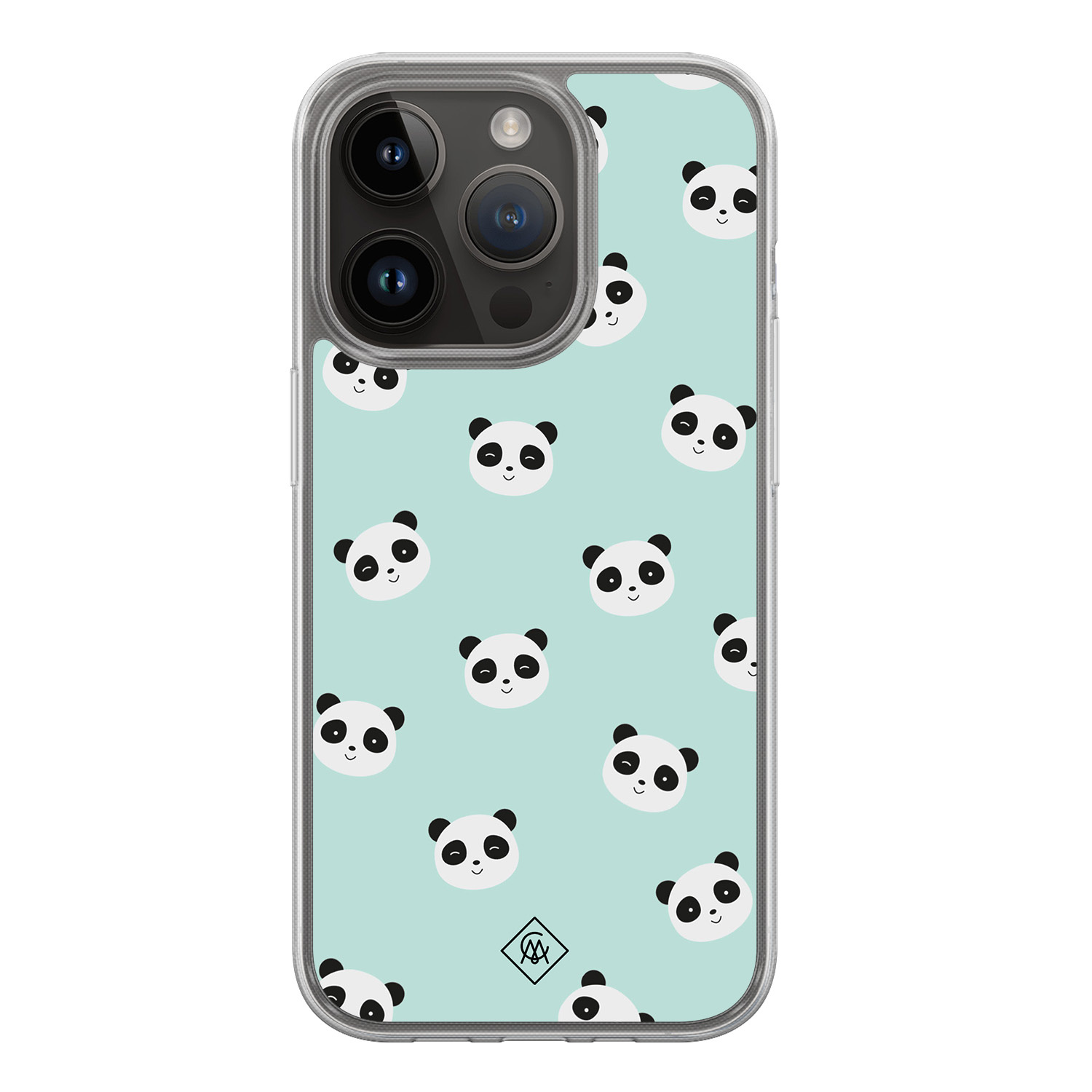 iPhone 13 Pro hoesje siliconen - Panda print - Casimoda® 2-in-1 case hybride - Schokbestendig - Dierenprint - Verhoogde randen - Mint, Transparant