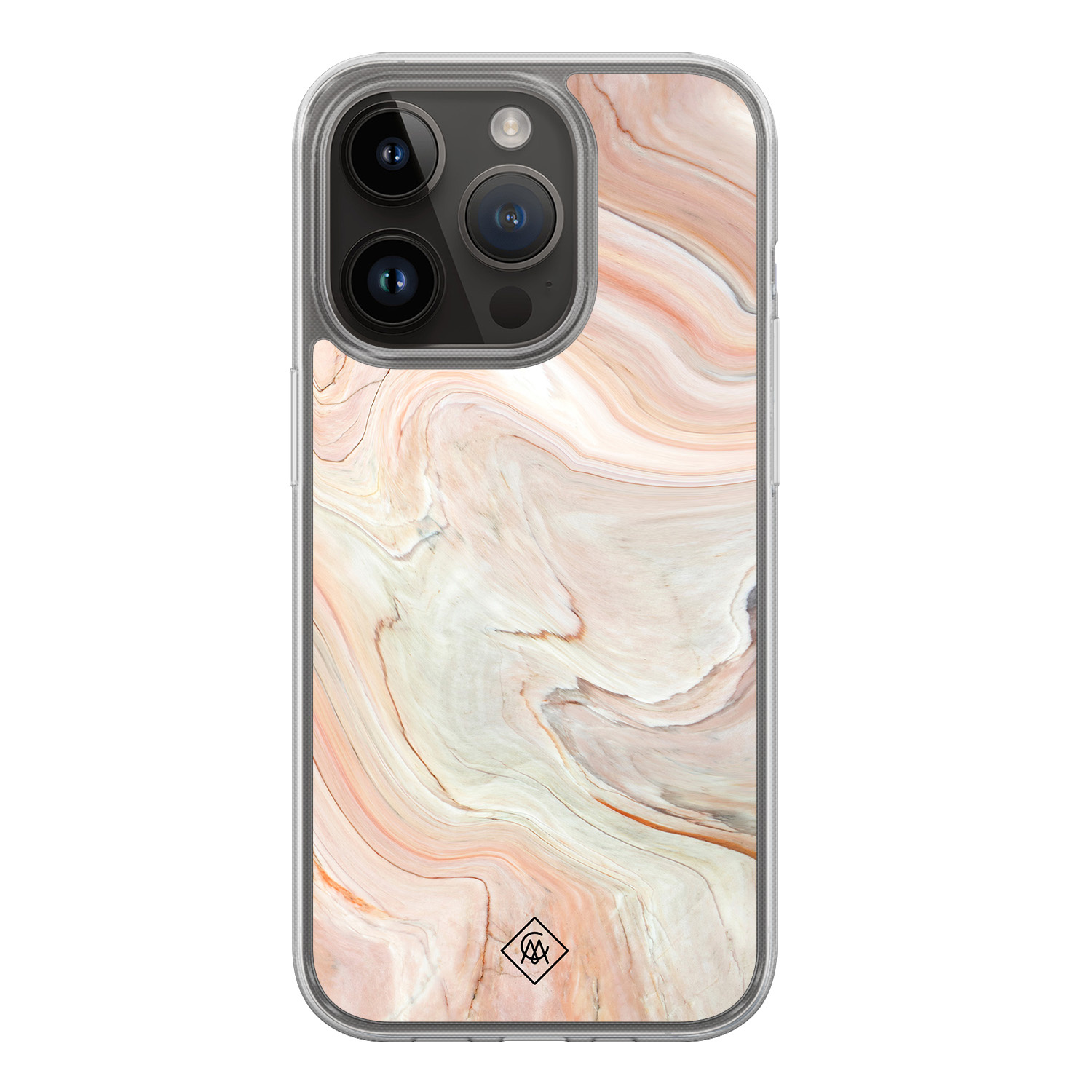 iPhone 13 Pro hoesje siliconen - Marmer waves - Casimoda® 2-in-1 case hybride - Schokbestendig - Water - Verhoogde randen - Bruin/beige, Transparant