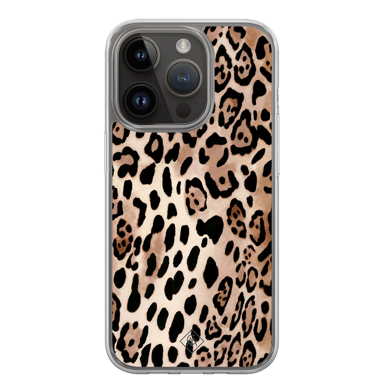 iPhone 13 Pro hoesje siliconen - Luipaard print bruin - Casimoda® 2-in-1 case hybride - Schokbestendig - Luipaardprint - Verhoogde randen - Bruin/beige, Transparant