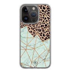 Casimoda iPhone 13 Pro hybride hoesje - Luipaard marmer mint