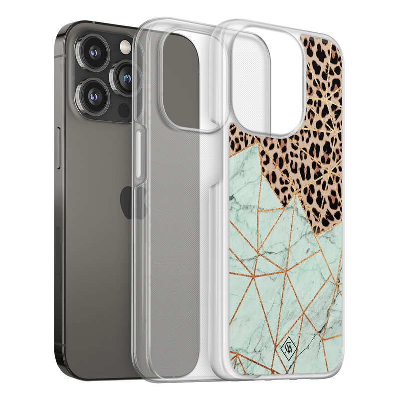 Casimoda iPhone 13 Pro hybride hoesje - Luipaard marmer mint