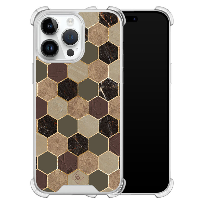Casimoda iPhone 14 Pro Max shockproof hoesje - Kubus groen bruin