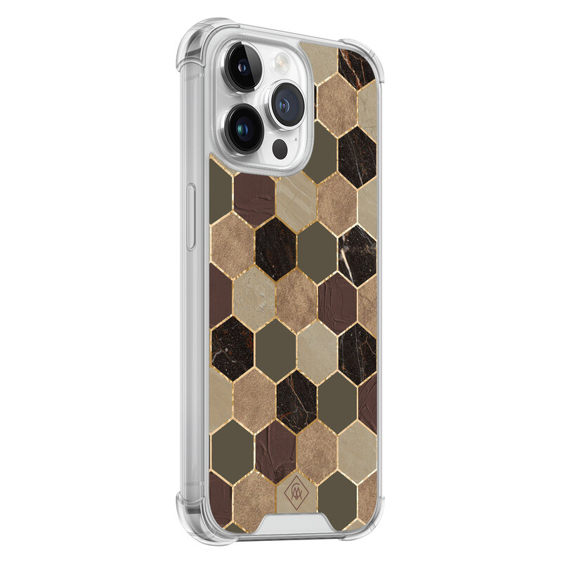 Casimoda iPhone 14 Pro Max shockproof hoesje - Kubus groen bruin