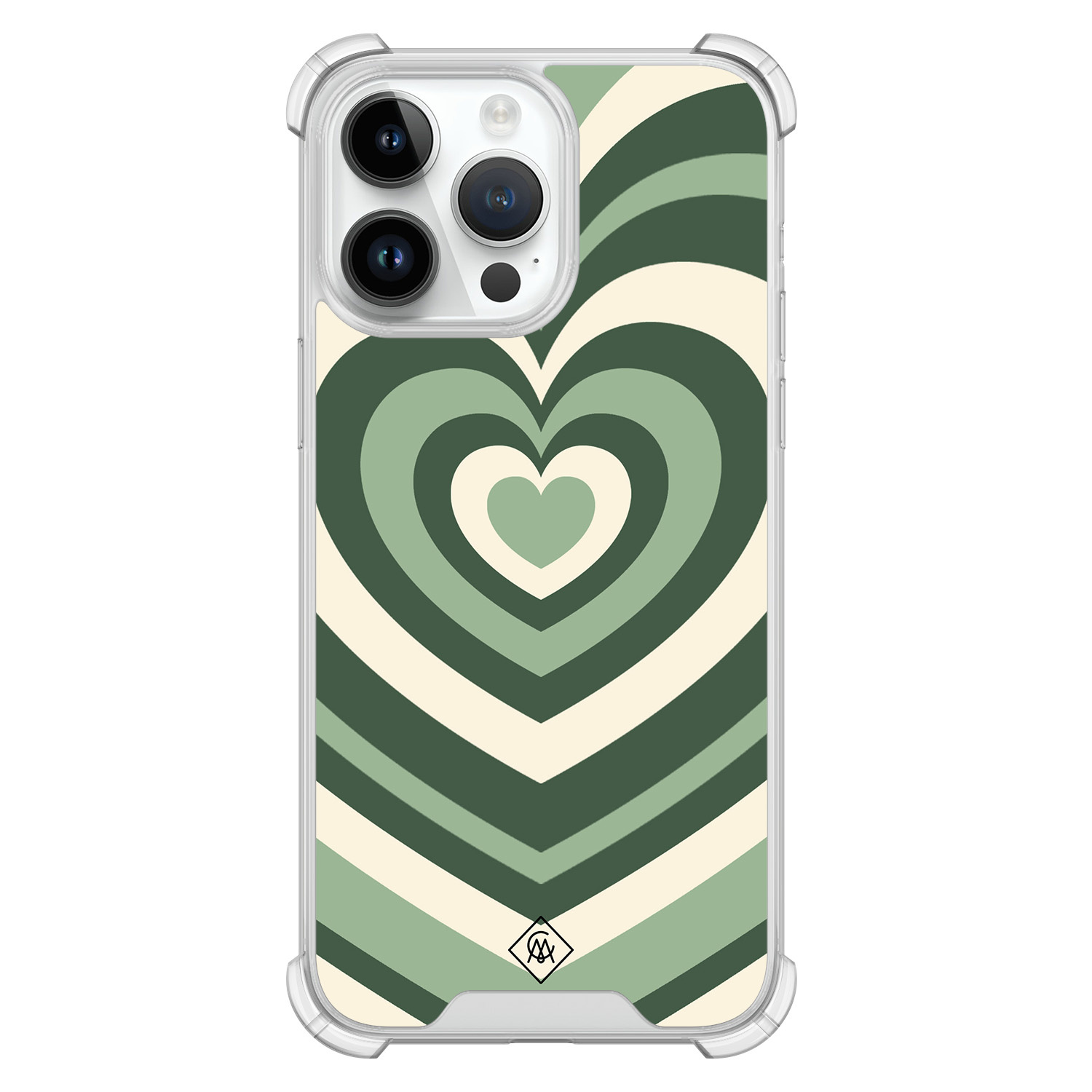 iPhone 14 Pro Max hoesje - Groen hart swirl - Casimoda® Shockproof case - Extra sterk - TPU/polycarbonaat - Groen, Transparant