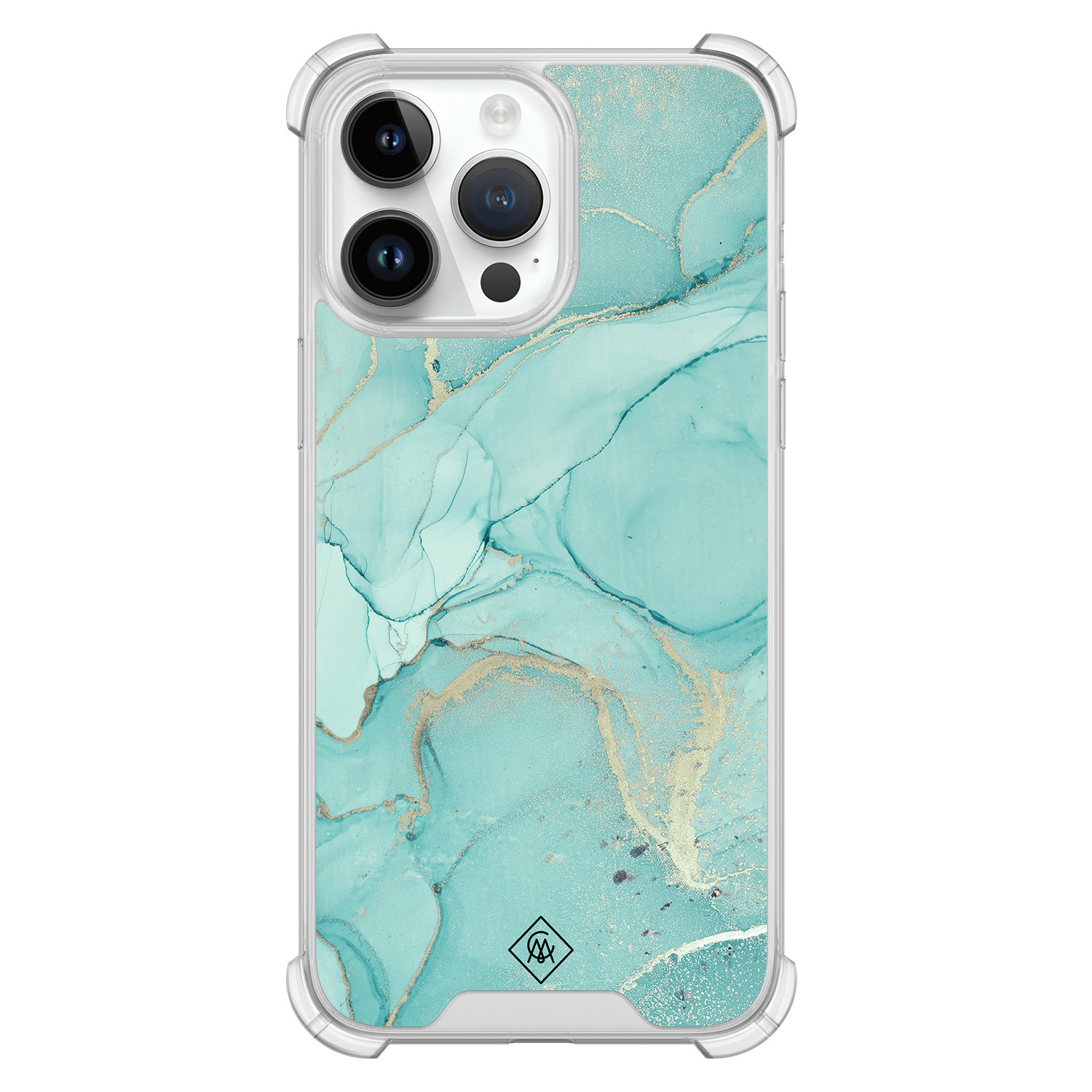 iPhone 14 Pro Max hoesje - Marmer mint groen - Casimoda® Shockproof case - Extra sterk - TPU/polycarbonaat - Mint, Transparant