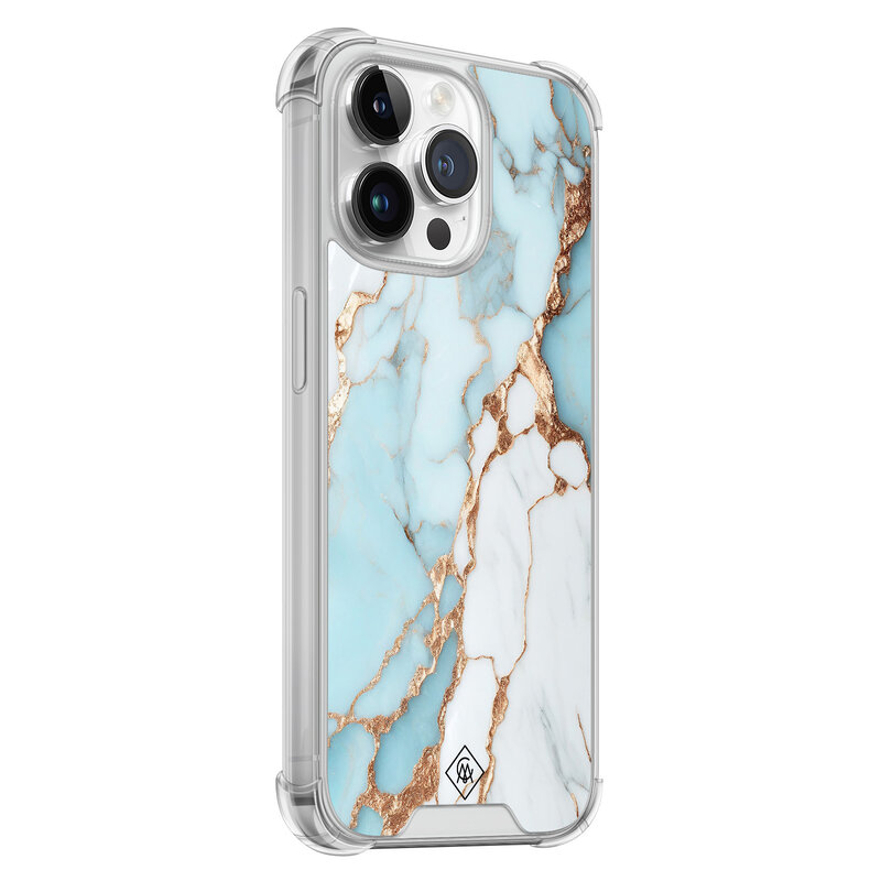 Casimoda iPhone 14 Pro Max shockproof hoesje - Marmer lichtblauw