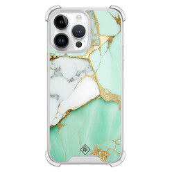 Casimoda iPhone 14 Pro Max shockproof hoesje - Marmer mintgroen
