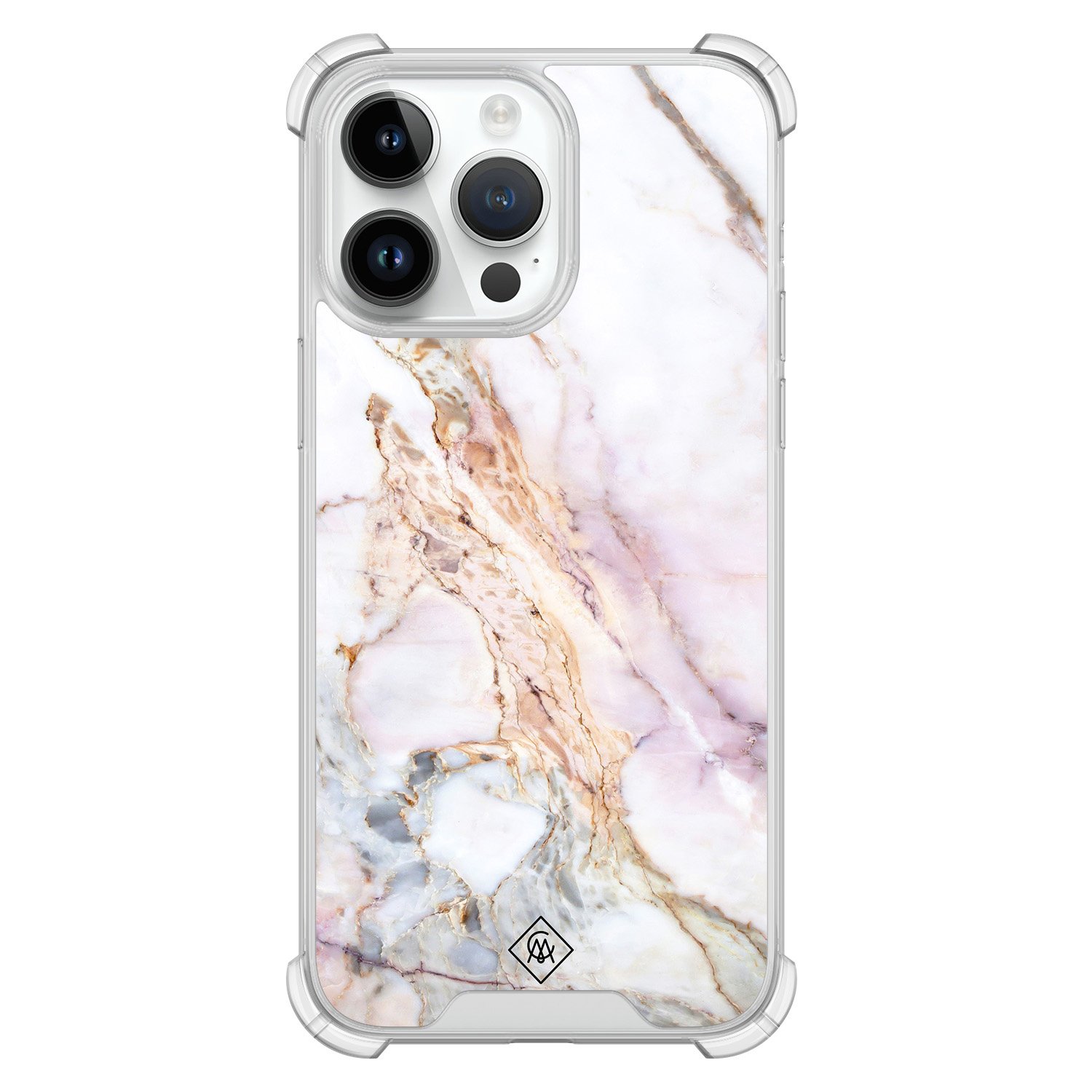 iPhone 14 Pro Max hoesje - Parelmoer marmer - Casimoda® Shockproof case - Extra sterk - TPU/polycarbonaat - Multi, Transparant