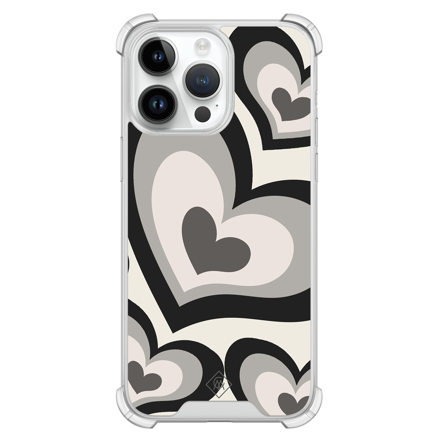 iPhone 14 Pro Max shockproof hoesje Hart swirl zwart