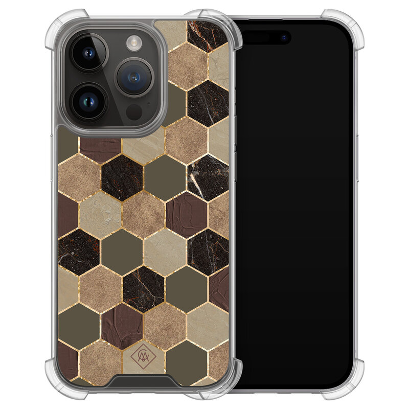 Casimoda iPhone 13 Pro shockproof hoesje - Kubus groen bruin