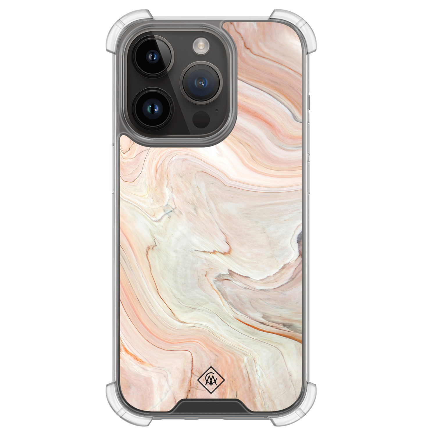iPhone 13 Pro hoesje - Marmer waves - Casimoda® Shockproof case - Extra sterk - TPU/polycarbonaat - Bruin/beige, Transparant