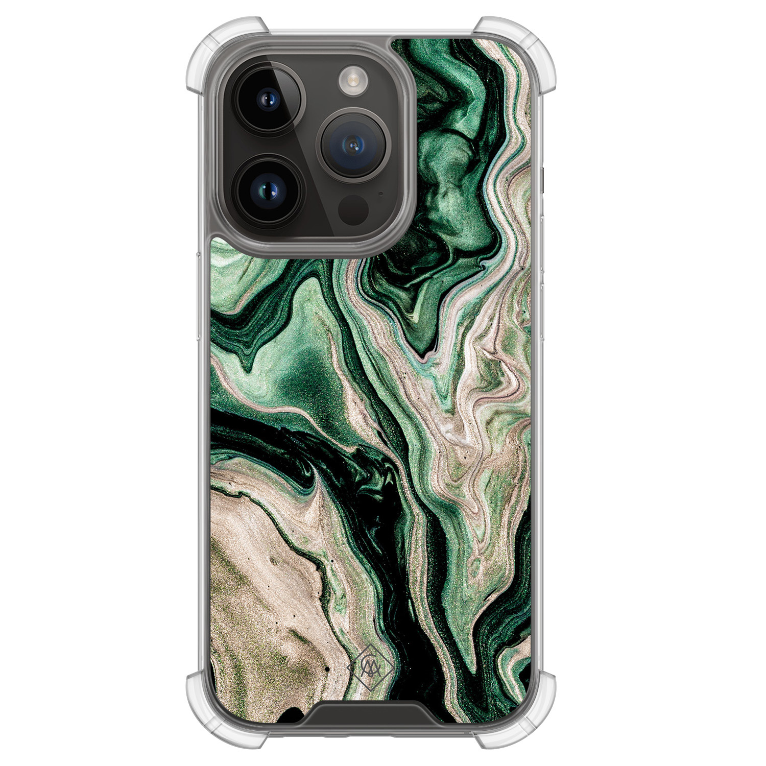 iPhone 13 Pro hoesje - Groen marmer / Marble - Casimoda® Shockproof case - Extra sterk - TPU/polycarbonaat - Groen, Transparant