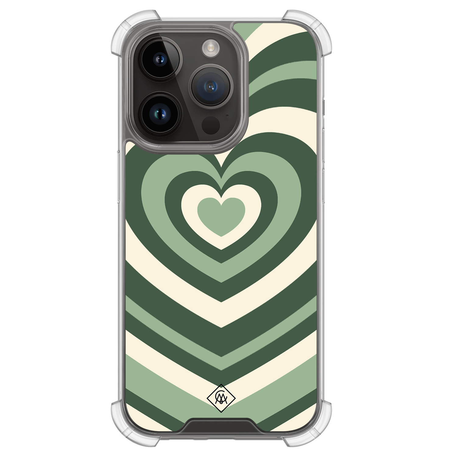 iPhone 13 Pro shockproof hoesje - Groen hart swirl