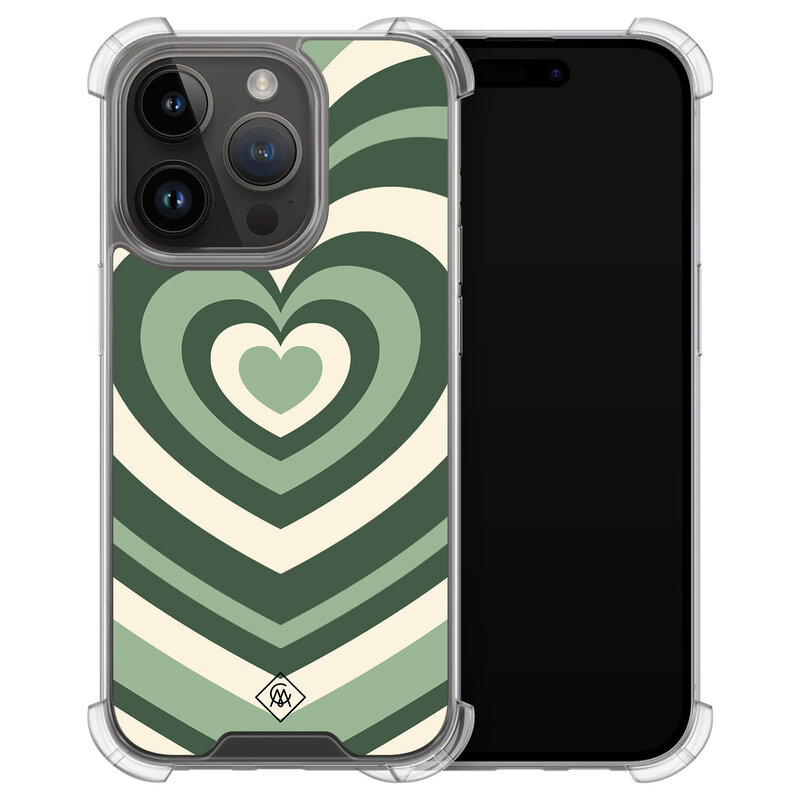 Casimoda iPhone 13 Pro shockproof hoesje - Groen hart swirl