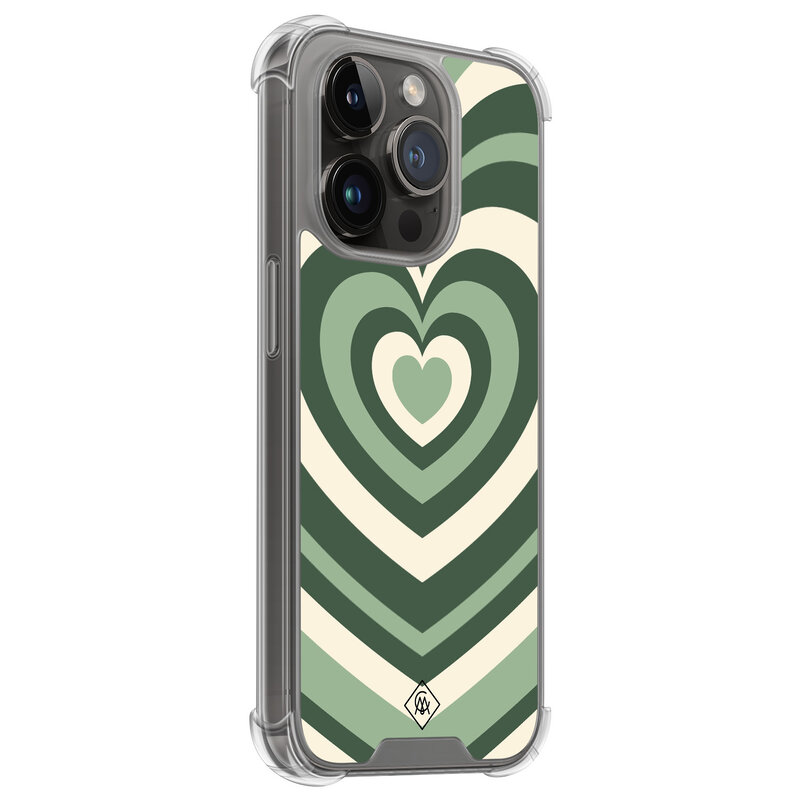 Casimoda iPhone 13 Pro shockproof hoesje - Groen hart swirl