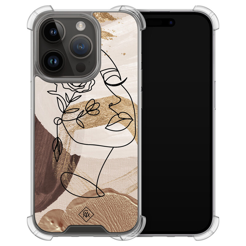 Casimoda iPhone 13 Pro shockproof hoesje - Abstract gezicht bruin