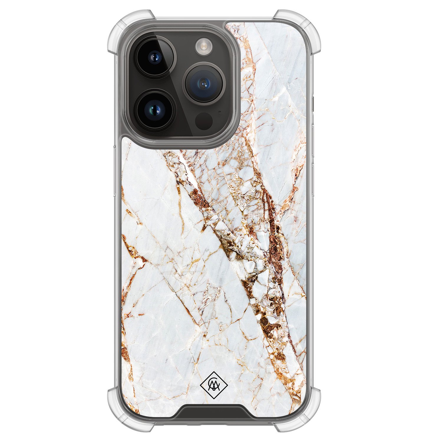 iPhone 13 Pro hoesje - Marmer goud - Casimoda® Shockproof case - Extra sterk - TPU/polycarbonaat - Goudkleurig, Transparant