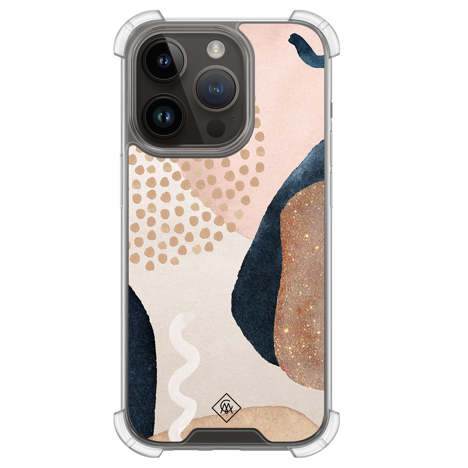 iPhone 13 Pro hoesje - Abstract dots - Casimoda® Shockproof case - Extra sterk - TPU/polycarbonaat - Bruin/beige, Transparant
