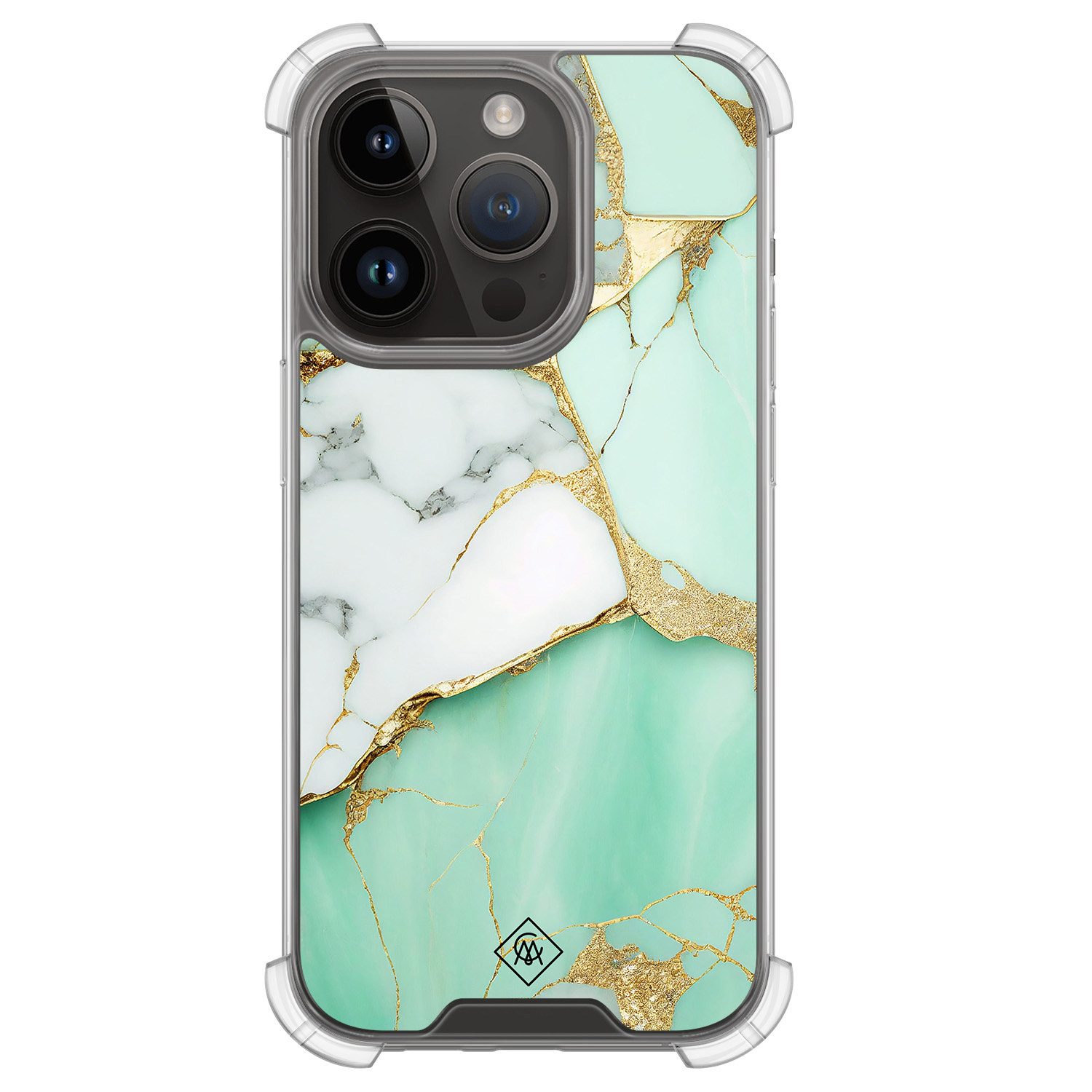 iPhone 13 Pro shockproof hoesje - Marmer mintgroen