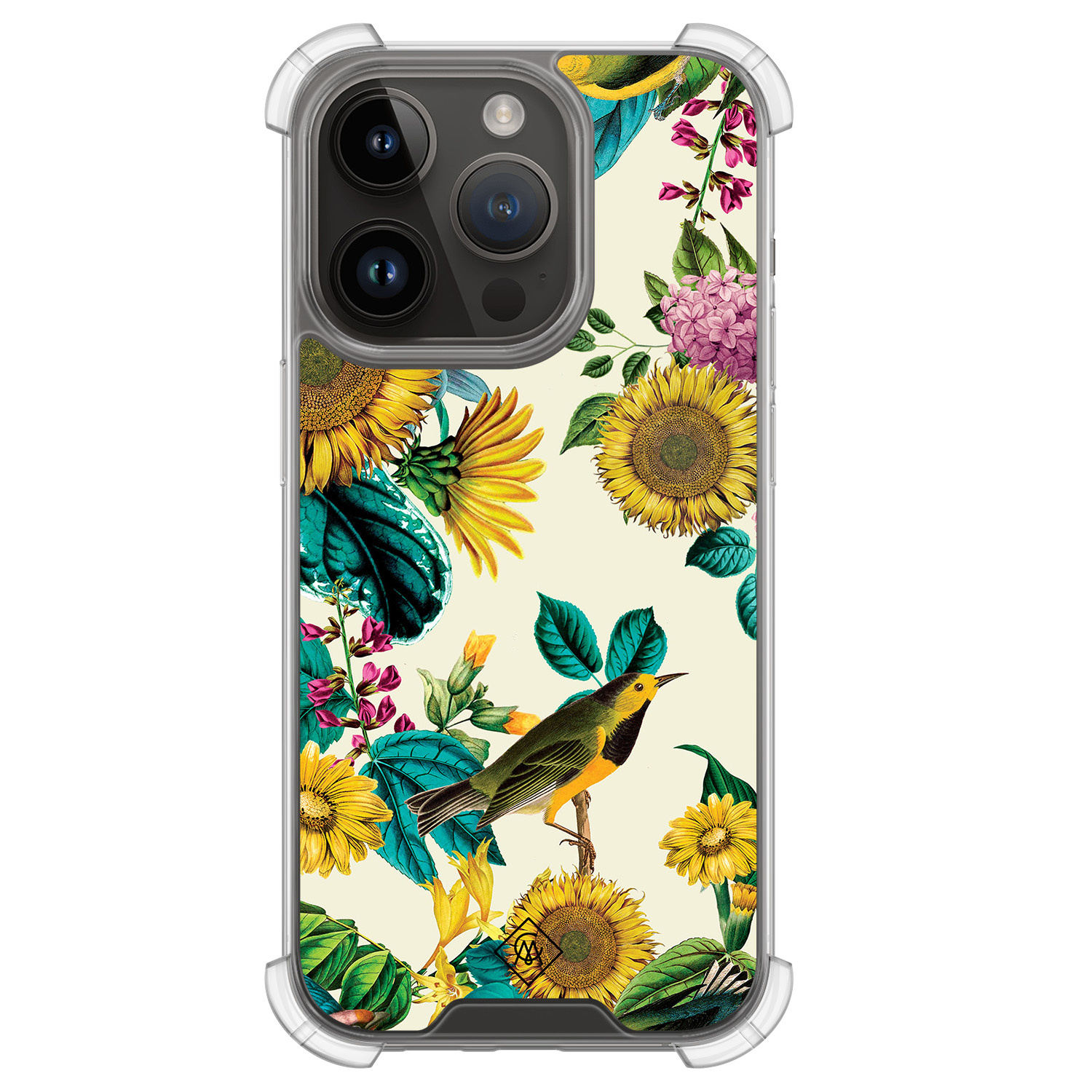 iPhone 13 Pro hoesje - Zonnebloemen / Bloemen - Casimoda® Shockproof case - Extra sterk - TPU/polycarbonaat - Mint, Transparant