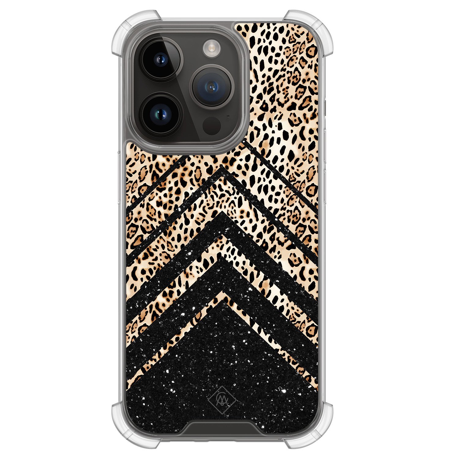 iPhone 13 Pro hoesje - Chevron luipaard - Casimoda® Shockproof case - Extra sterk - TPU/polycarbonaat - Bruin/beige, Transparant