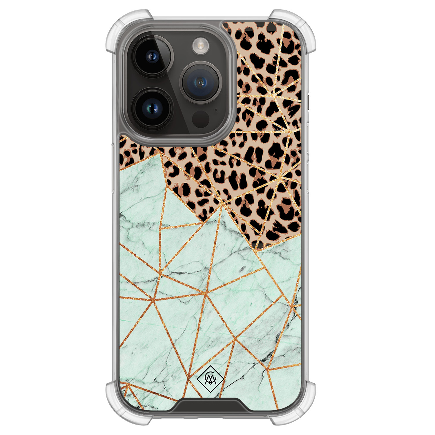 iPhone 13 Pro shockproof hoesje - Luipaard marmer mint