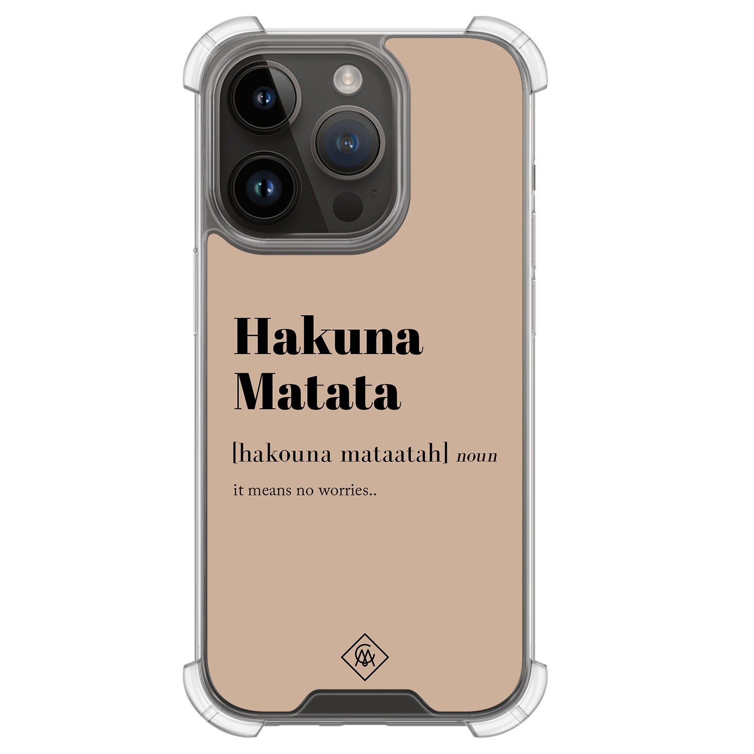 iPhone 13 Pro hoesje - Hakuna matata - Casimoda® Shockproof case - Extra sterk - TPU/polycarbonaat - Bruin/beige, Transparant